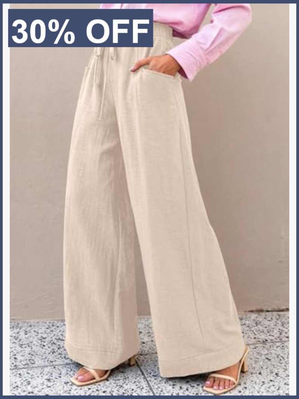 High Waist Wide Leg Flow Palazzo Pants Drawstring Pockets Lounge Beach - Picture 3 of 7